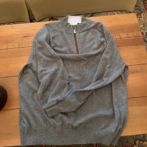 Peter Millar Autumn Crest Suede Trim 1/4 Zip - British Grey - Picture 2 of 6
